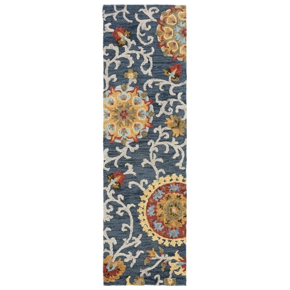 SAFAVIEH Blossom Gaila Floral Runner Rug, Navy/Brown, 2'3" x 8'