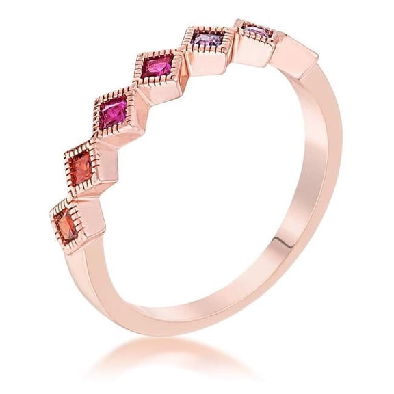 Precious Stars R08737A-V01-05 Precious Stars Rose Goldtone Multicolor Cubic Zirconia Princess-Cut Semi-Eternity Band