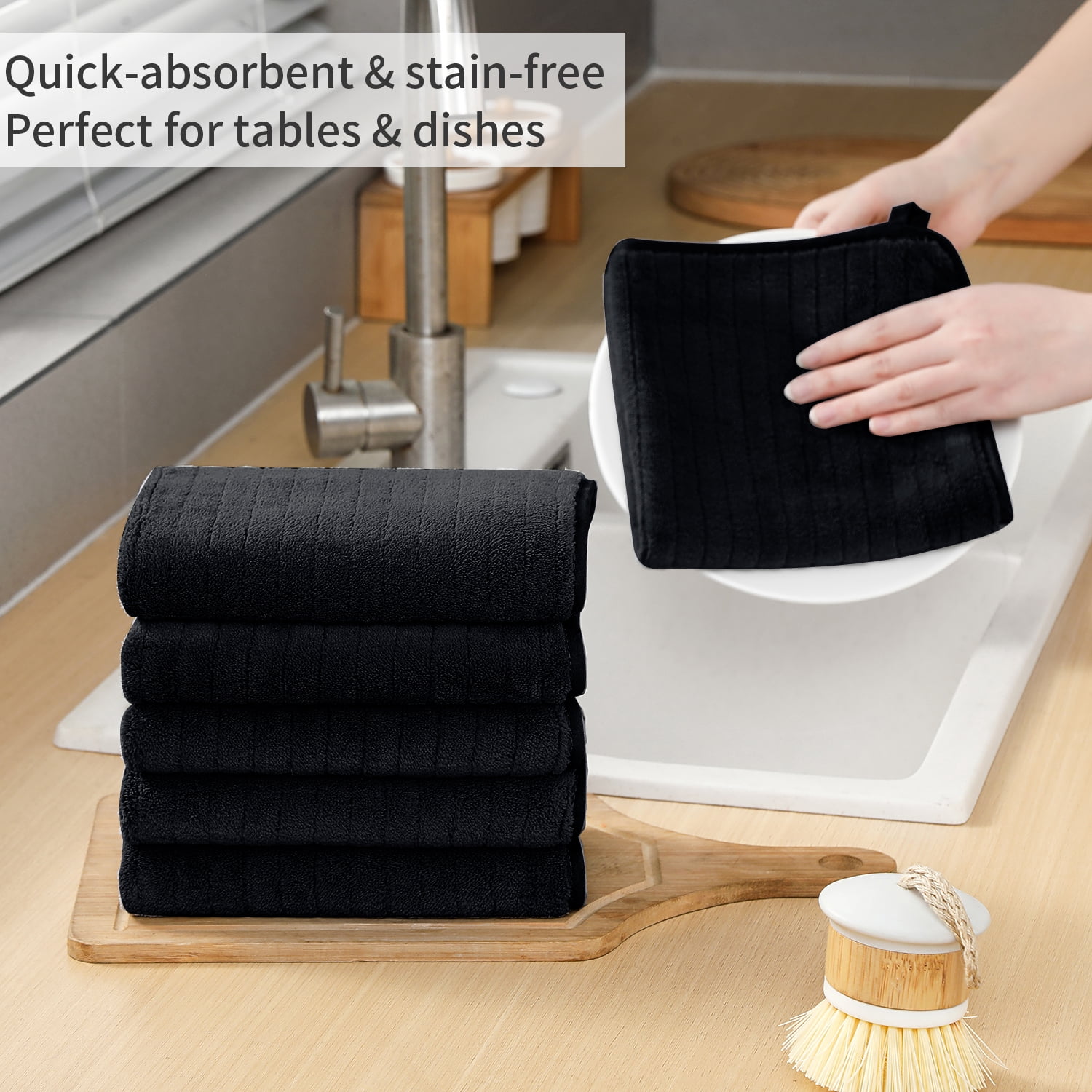 Jessy Home 24 Pack Black Stripe Washcloths for Bathroom 13x13 Inch Ultra Soft Hand Face Towels