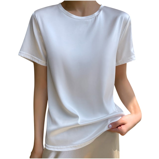 Timegard Womens Stain Tops Short Sleeve Solid Color Loose Comfy Soft Crewneck Basic Tee Tops Casual