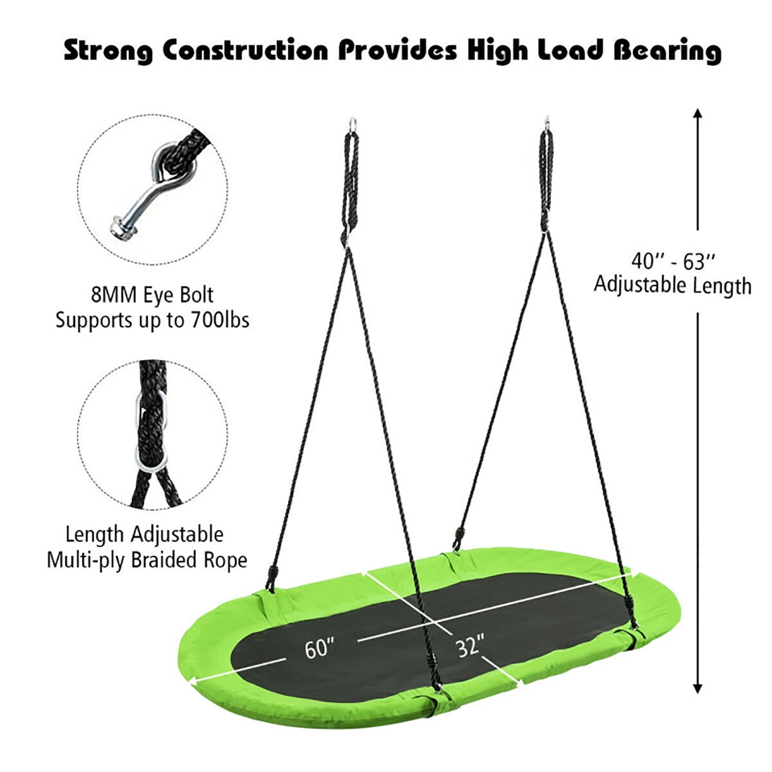 CIPACHO 60" Saucer Surf Outdoor Adjustable Kids Swing Set, Kids Playground for Backyard, Green