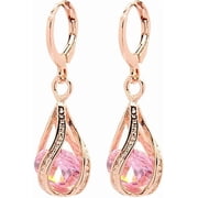 COVE Women's Earring with Hollow Design,Women Fashion Cubic Zirconia Water Drop Dangle Leaverback Earrings Jewelry Gift - Pink