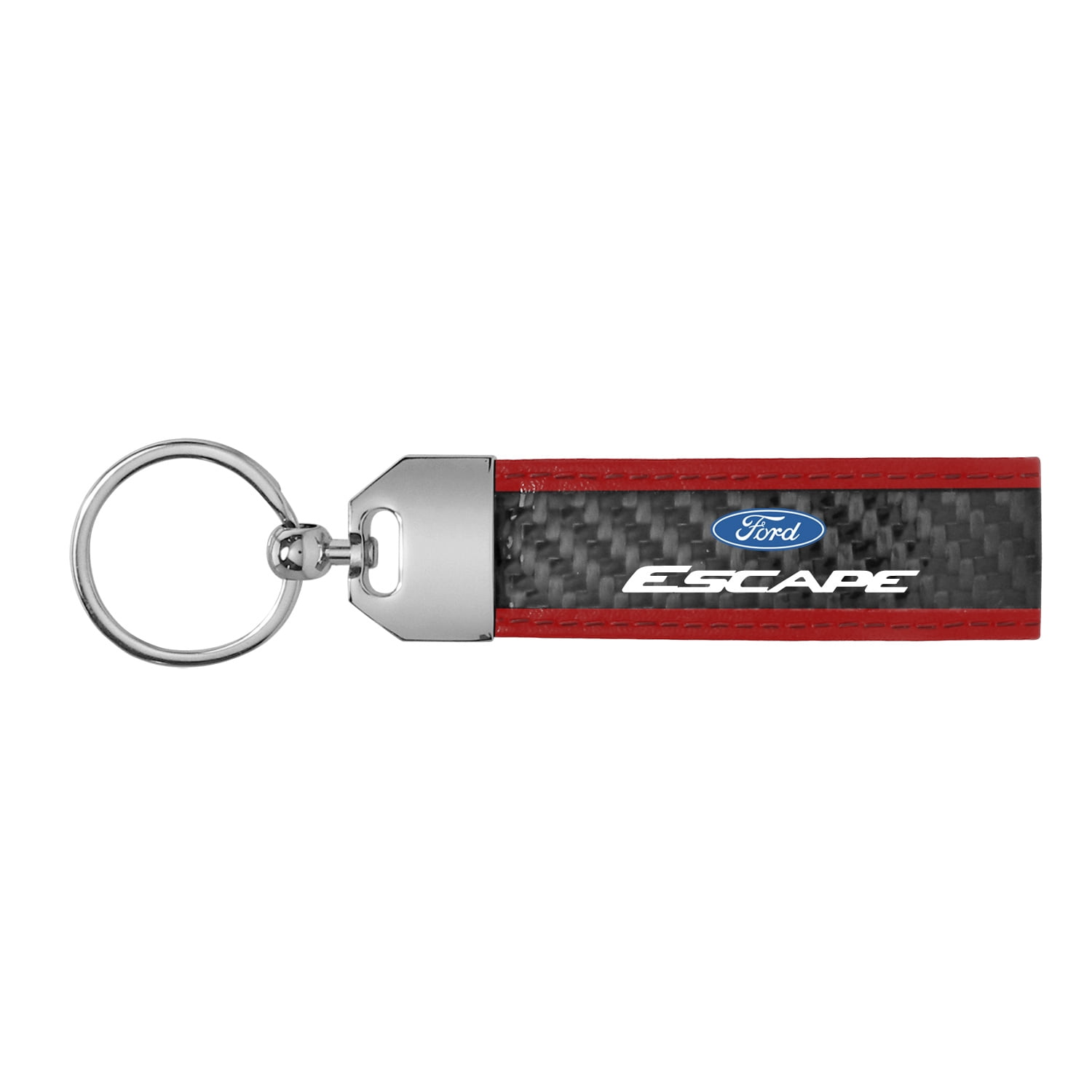 Ford Escape Real Carbon Fiber Strap with Red Leather Stitching Edge Key Chain