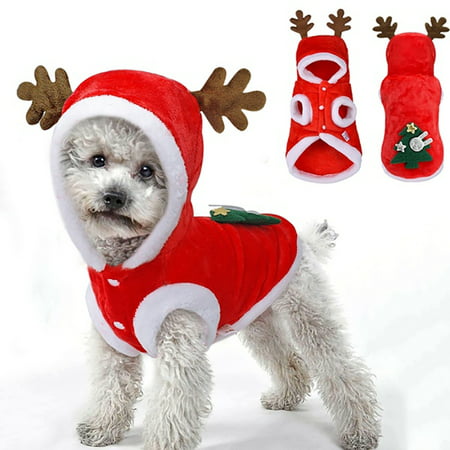 Pet Cat Dog Christmas Outfit Costumes Reindeer Hoodie Dress Xmas Clothes Coat 6