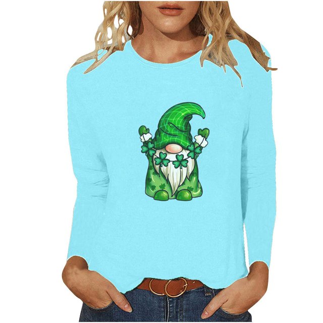 FAIWAD St. Patrick's Day Tops for Womens Long Sleeve Round Neck Printed Casual Plus Size Tunic Tops