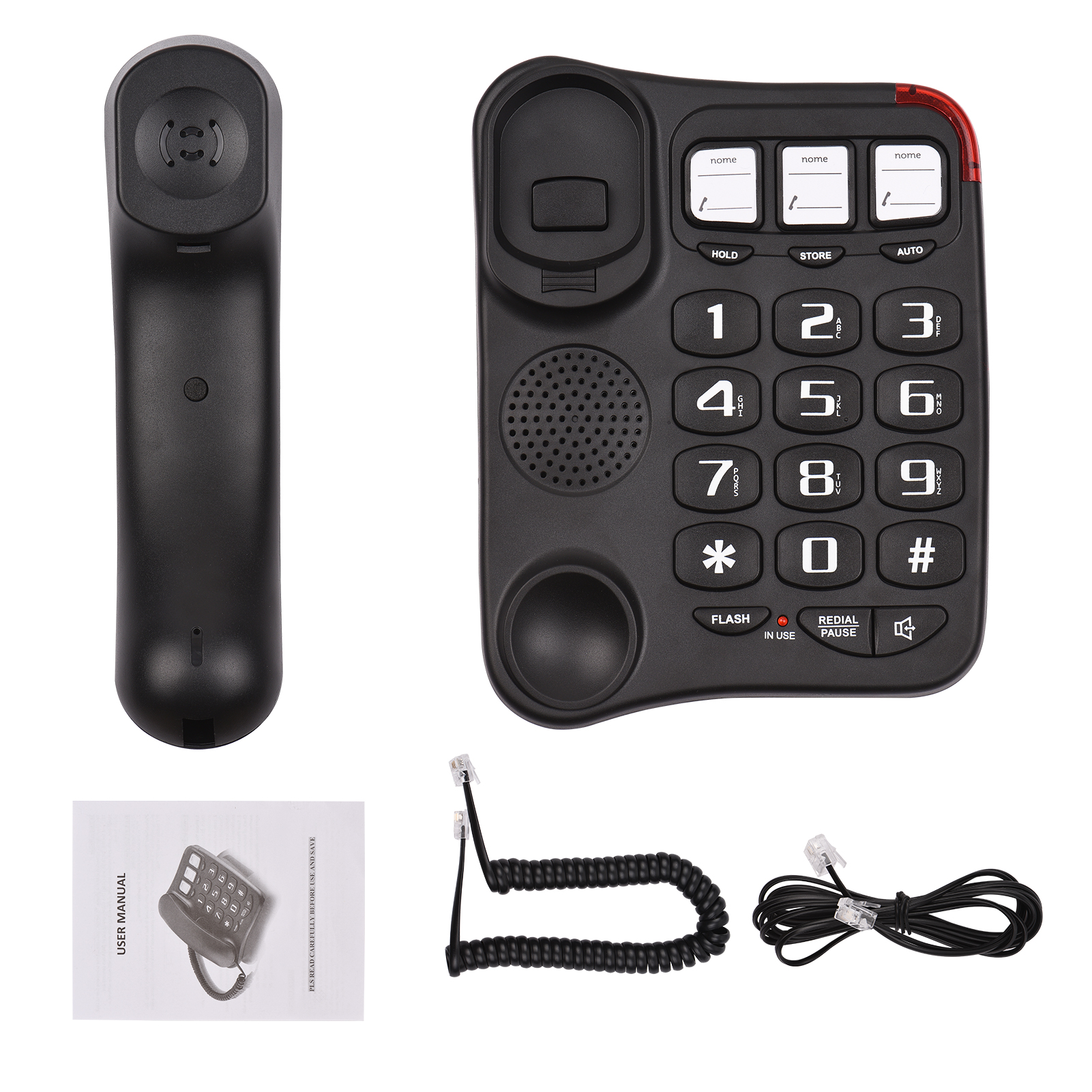 Black Corded Phone with Big Button Desk Landline Phone Wall Mountable ...