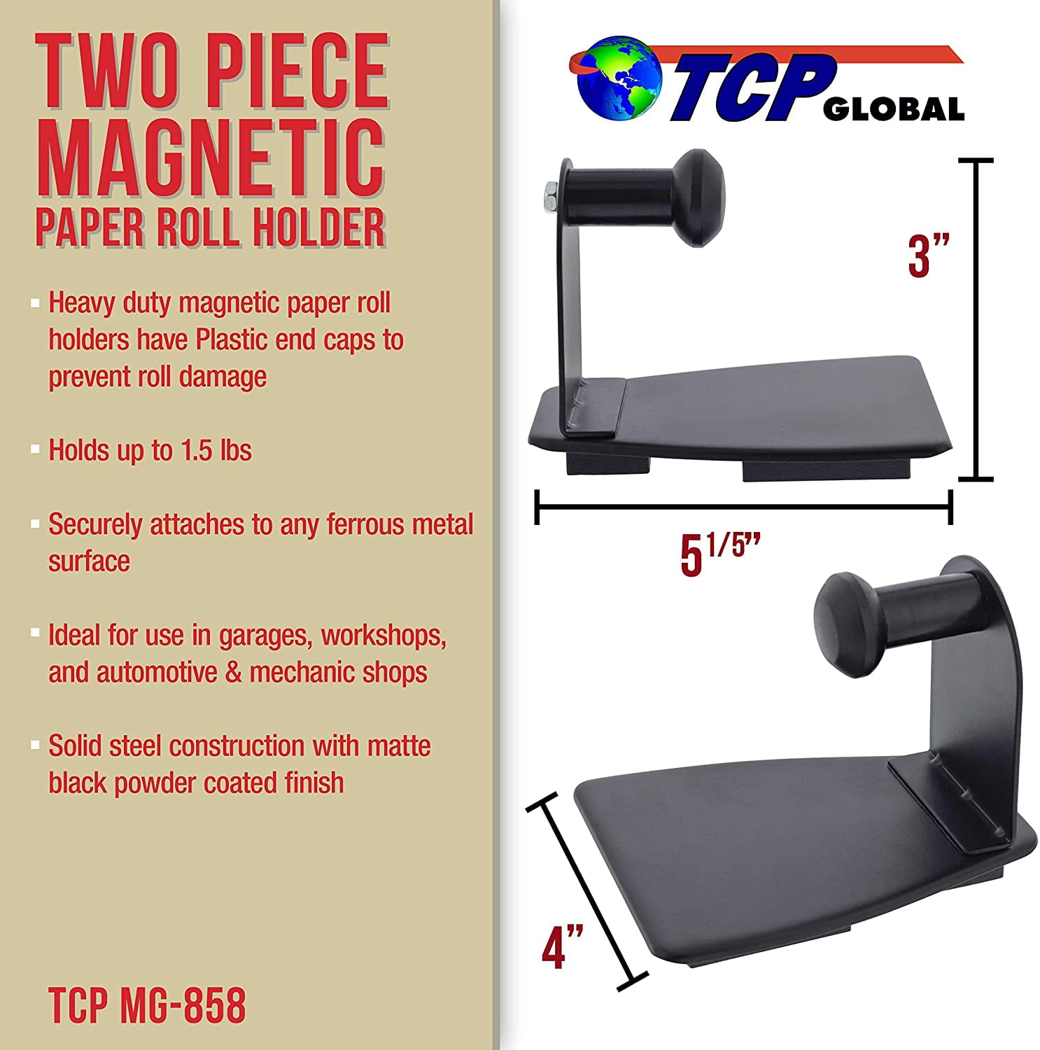 2 Piece Magnetic Paper Towel Holder Heavy Duty Steel Mount Tool Box Refrigerator Garage Organizer