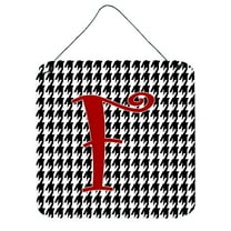 Letter F Initial Monogram - Houndstooth Black Wall or Door Hanging Prints