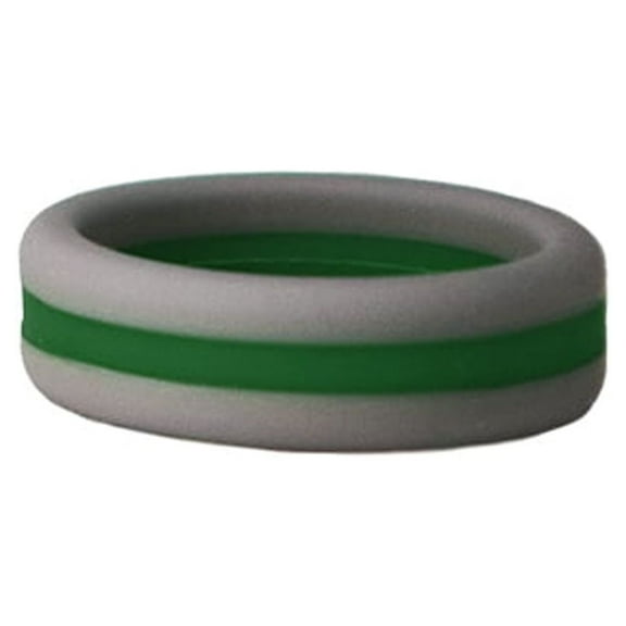 Grey and Green Striped Silicone Ring Size 9