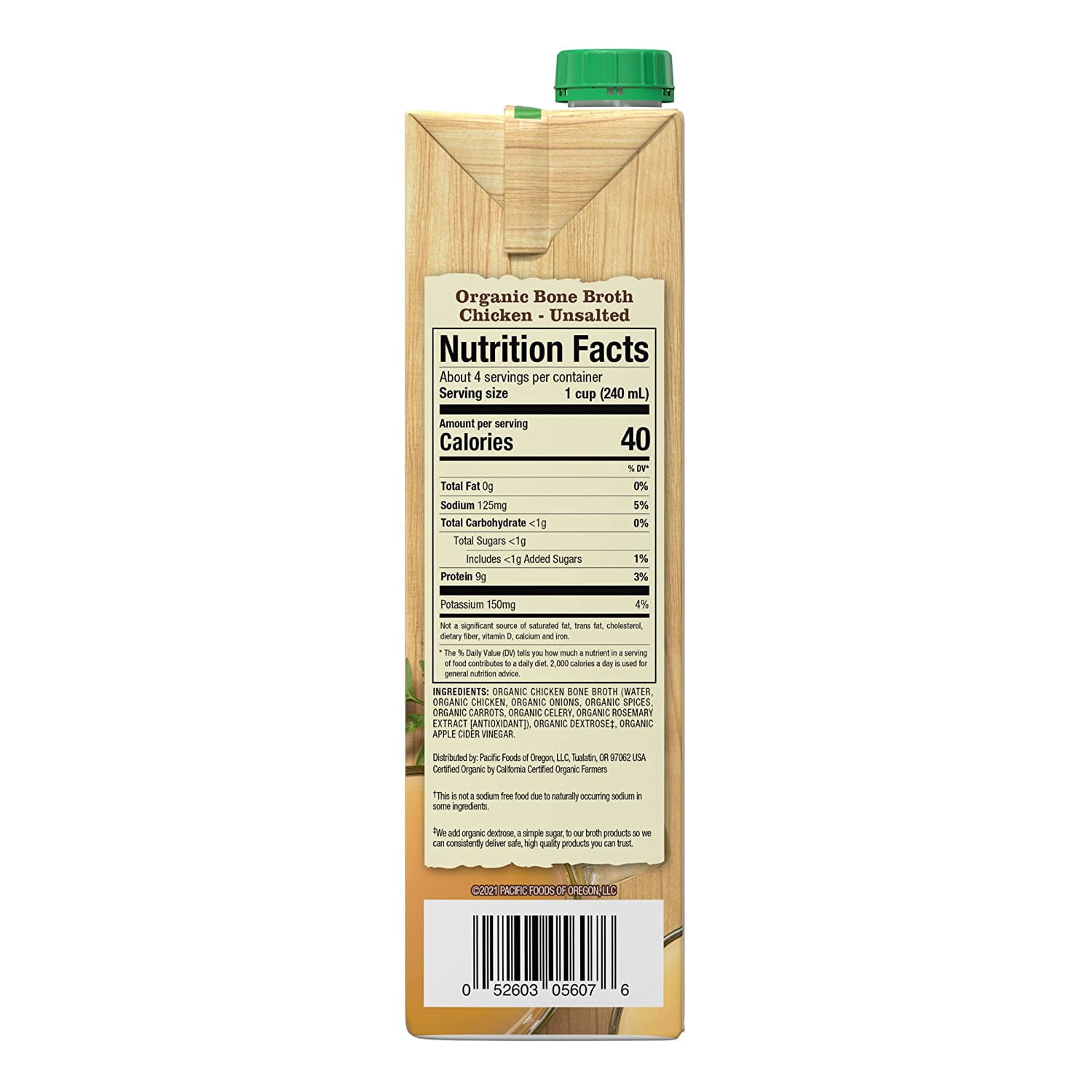 Pacific Foods Organic Bone Broth Unsalted Chicken -- 32 fl oz Pack of 4