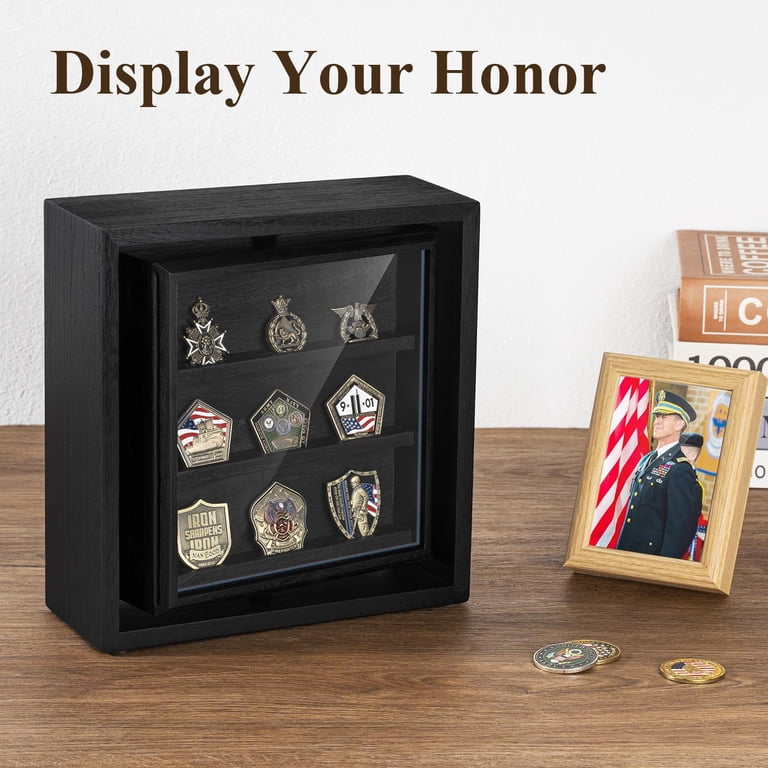 Sfugno Challenge Coin Display Wooden Rotatable Case Holds 33 Coins