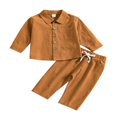 thumbnail image 1 of POINTERTECK Toddler Baby Boy Cotton Linen Pants Set Solid Color Long Sleeve Button Down T-Shirt Tops Pants Fall Clothes Outfit, 1 of 7