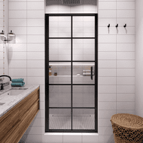 Seawin Axio Gridient 28.25 - 29 x 72 inches Framed Pivot Shower Door 5/16 in. (8 mm) Clear Tempered Glass with NanoShield Coating Matte Black