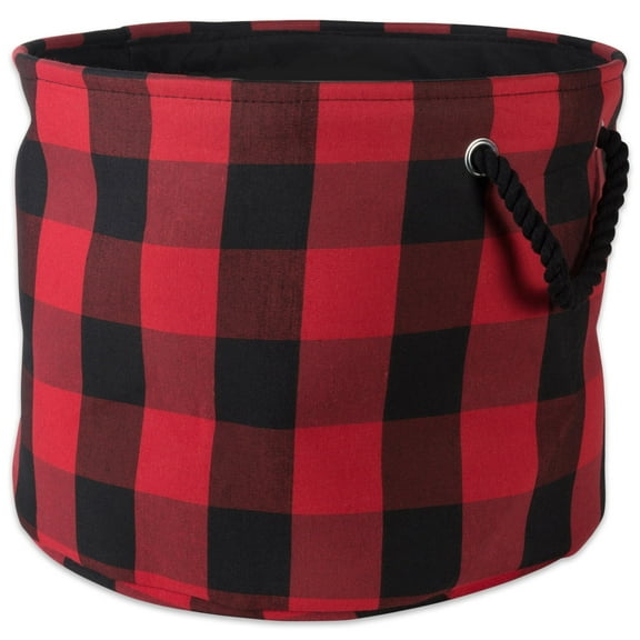DII Buffalo Check Storage Bin with Handles, Medium Round, 15x15x12", Red & Black