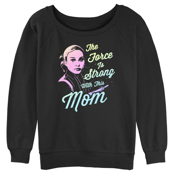 Junior's Star Wars Mother's Day Padme Amidala The Force is Strong with this Mom Sweatshirt Black Large