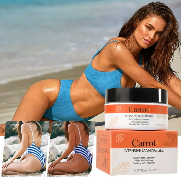 Gel bronceador de caroteno 100g - Crema bronceadora bronceada con vitamina C - Loción bronceadora hidratante, duradera y no grasa - Reparación antioxidante de la piel - Color marrón natural para el