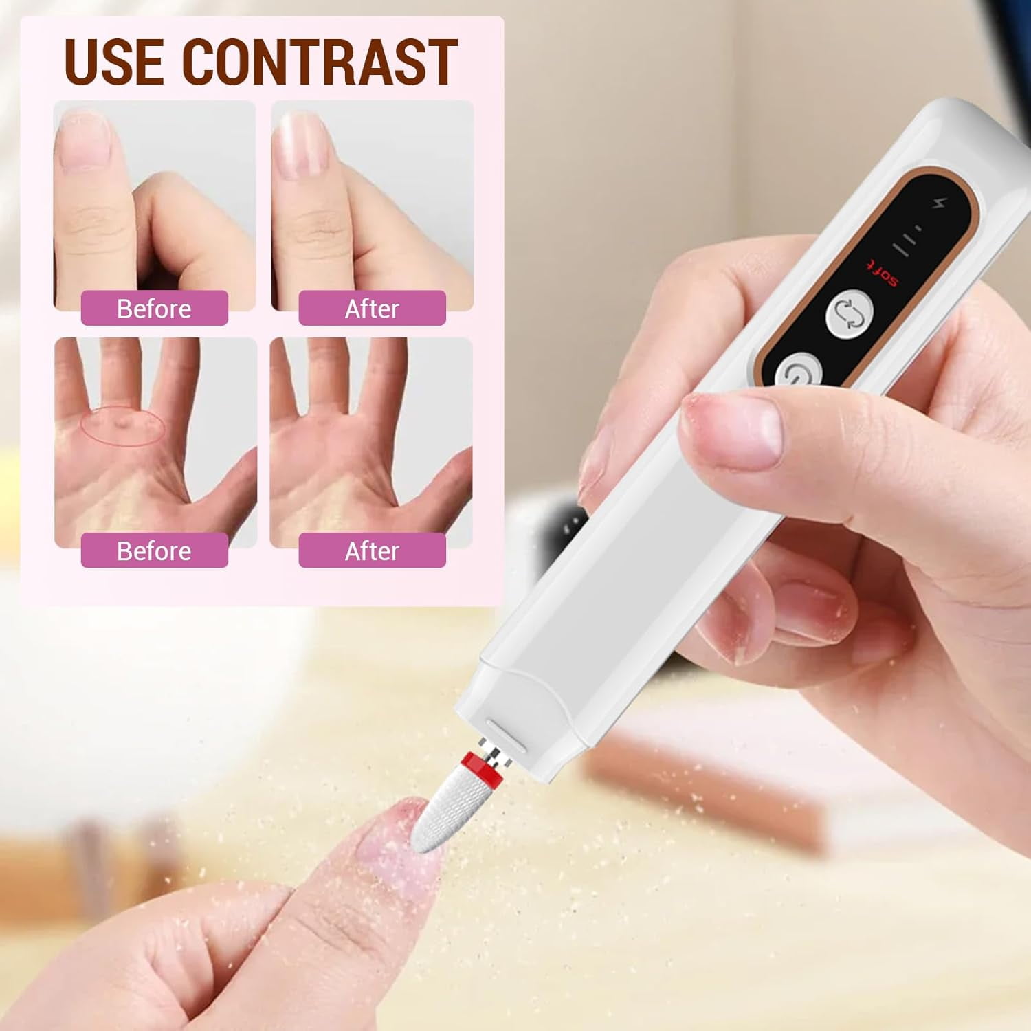 SONGAUN 3 Speeds Electric Nail File for Thick Toenails Set, 15000RPM Nail Grinder with 6 Drill Bits for Thick Toe Nails for Various Nails and Shapes