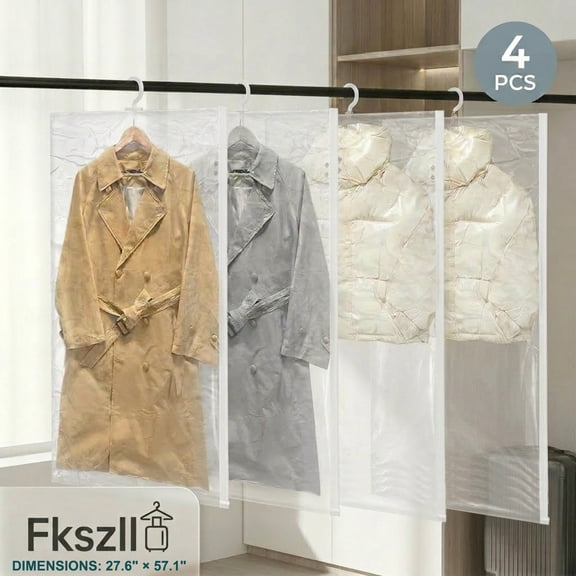 4Pcs Hanging Vacuum Storage Bag Transparent Vacuum Sealer Space Saver Bag Closet Organizer for Coat Jacket Cardigan Dress Suit Travel