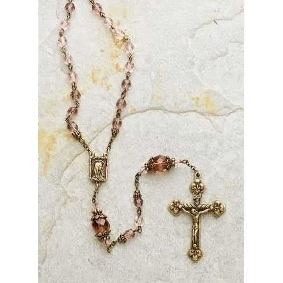 Victorian Glass Beaded Rosary with Keepsake Box - 23" - Rose Pink