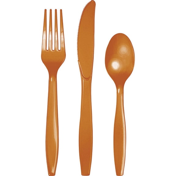 288/Case Bulk Pumpkin Spice Orange Assorted Plastic Cutlery