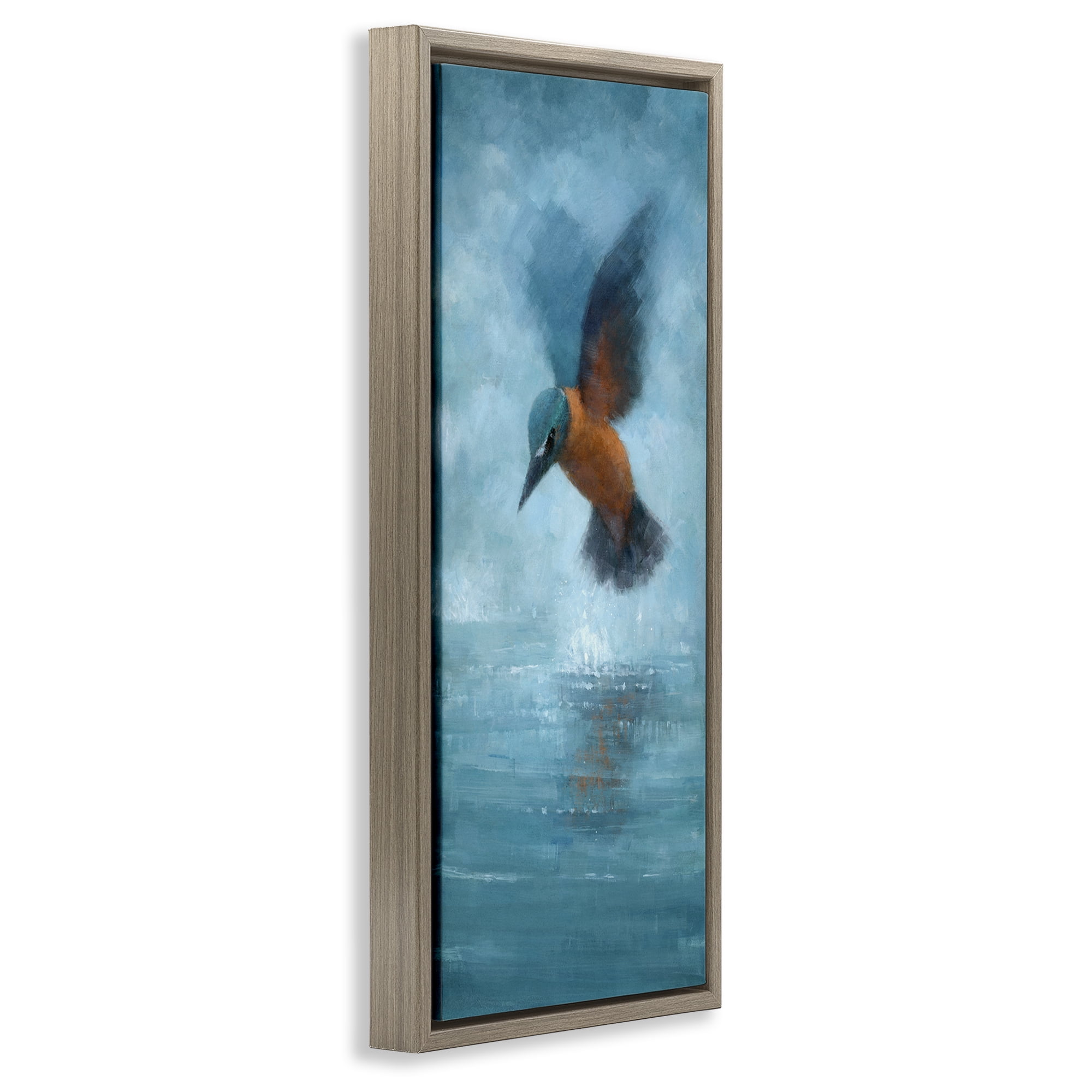Stupell Industries Hummingbird Splashing Surface Animals Painting Brown Floater Framed Canvas Art Print Wall Art, 14 x 31