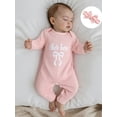 thumbnail image 4 of BemeyourBBs She‘s Here Baby Girls Spring Fall Winter Clothes Newborn Baby Girl Hospital Going Home Outfit Waffled Romper Bow Letter Print Long Sleeve One Piece Jumpsuit with Headband, 4 of 9