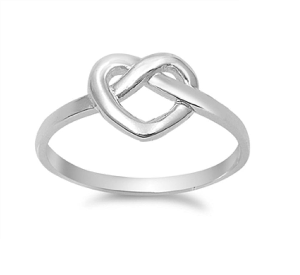 925 Sterling Silver Heart Promise Bind Knot Ring Size 4