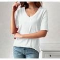 thumbnail image 2 of Womens Going Out Tops Casual V-Neck Cuffed Elbow-Length Sleeve Tshirts Loose Ribbed Knitted Solid Color Soft Basic Pullover Blouses Tees, 2 of 8
