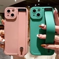 thumbnail image 3 of Solid Phone Case with Wristband Stand, Camera Lens Protection, Shockproof Silicone Soft Case for iPhone 11 Pro Max, Green, 3 of 7
