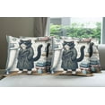 thumbnail image 5 of Ambesonne Cat Throw Pillow Cover Pack of 4, Mysterious Detective Kitty Bath, 4 Pcs-26" x 26", Charcoal Grey White, 5 of 5