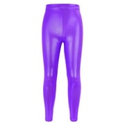 LNWUY 4-15 Years Children's Bright Gold Stamping Dance Pants High Elastic Breathable Yoga Pants Modern Dance Training Leggings Purple 12-13 Years