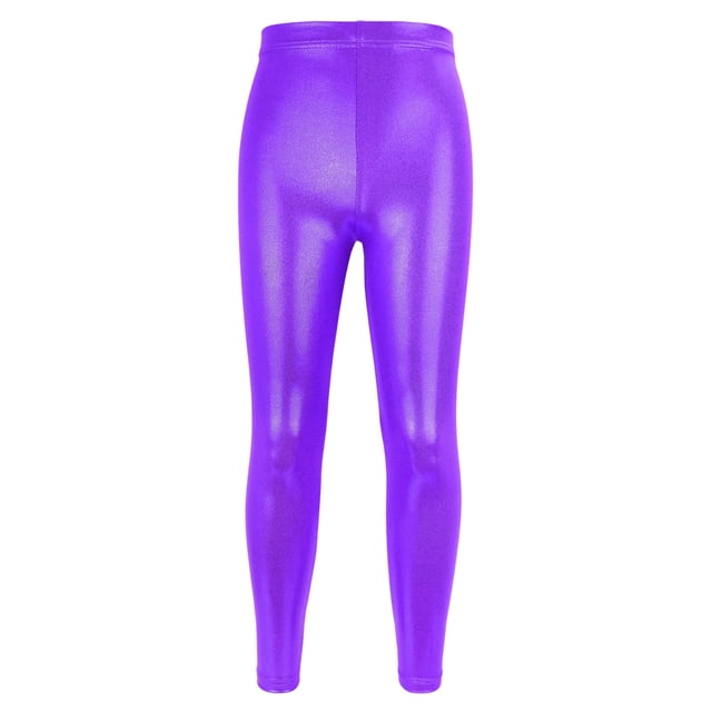 QIPOPIQ Little Girls' Metallic Color Shiny Stretch Leggings Clearance