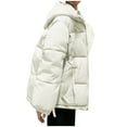 thumbnail image 5 of Crunowin Women Puffer Coat, Solid Color Long Sleeve Cotton Padded Hooded Pocket Winter Parka Coat White M, 5 of 6