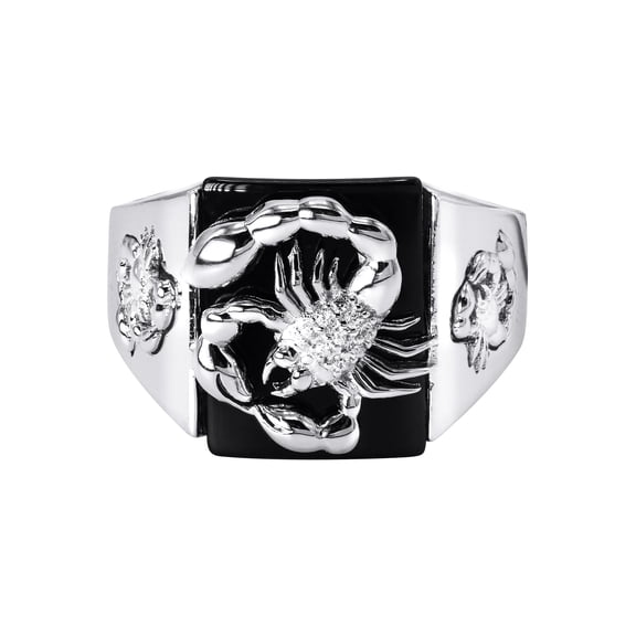 Mens Silver Onyx Scorpion Ring | Appx 8.2 Grams