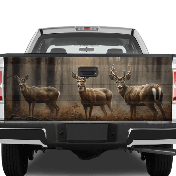 Lotusprinthandmade Whitetail Deer Family in a Forest Tailgate Wrap 2 Sizes (24"x58")
