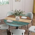 thumbnail image 2 of Teal Turquoise Wooden Fitted Tablecloth with Elastic Edged, Round Table Cloth for Dining Table, Rustic Retro Farmhouse Western Country Waterproof Oil Proof Table Cover for Indoor Outdoor 36"-44", 2 of 8
