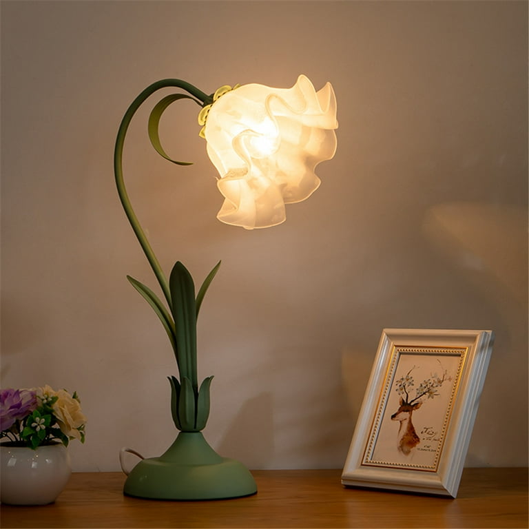Eapmic Modern Table Lamp Stained Glass Shade Bedside Lamp Flowers Shaped Atmosphere Night Light for Nightstand Living Room 19.6 inches