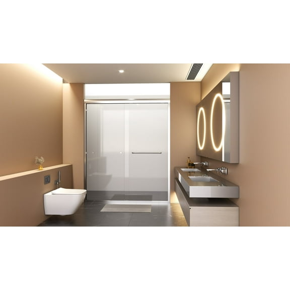 Ataucjin 56"-60"Wx72" H Semi-Frameless Sliding Shower Door, Explosion-Proof Film Double Sliding Shower Doors, 1/4" (6mm) Thick SGCC Tempered Glass Door