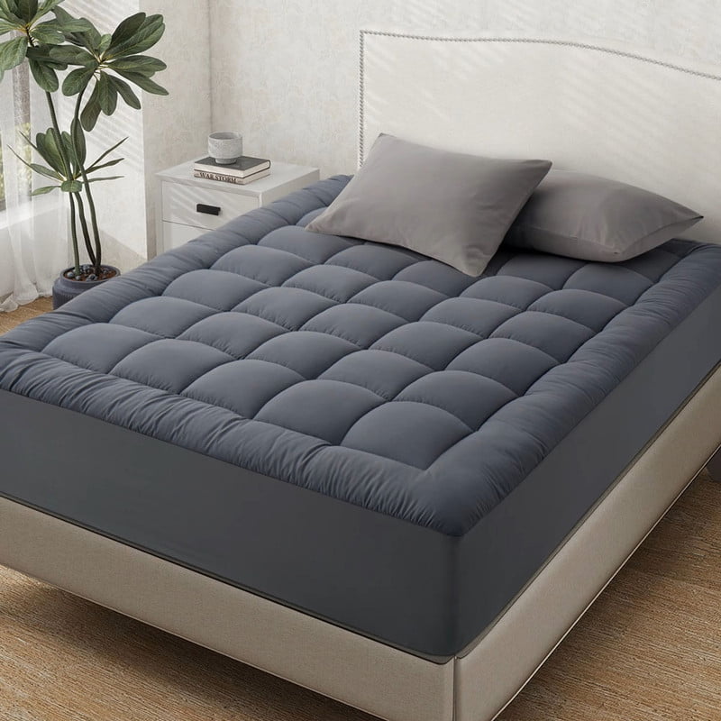 Cooling Grey Memory Foam Queen Mattress Topper, Extra Thick Mattress Pad for Back Pain Relief, Supportive Pillow Top Mattress Topper Queen with Deep Pocket Bed Topper