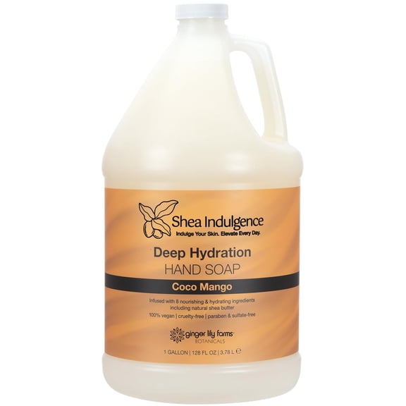Ginger Lily Farms Botanicals Shea Indulgence Deep Hydration Liquid Hand Soap Refill, Coco Mango, 100% Vegan & Cruelty-Free, Coconut Mango Scent, 1 Gallon (128 fl oz)