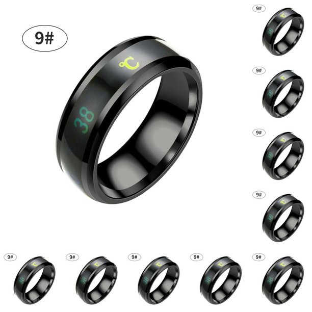 Sonducket Anillo de temperatura Acero Emoción Anillos de humor Pareja Joyería de mano sensible inteligente, Tamaño 9, Negro Negro 9 # 10piezas Sonducket CBP154620