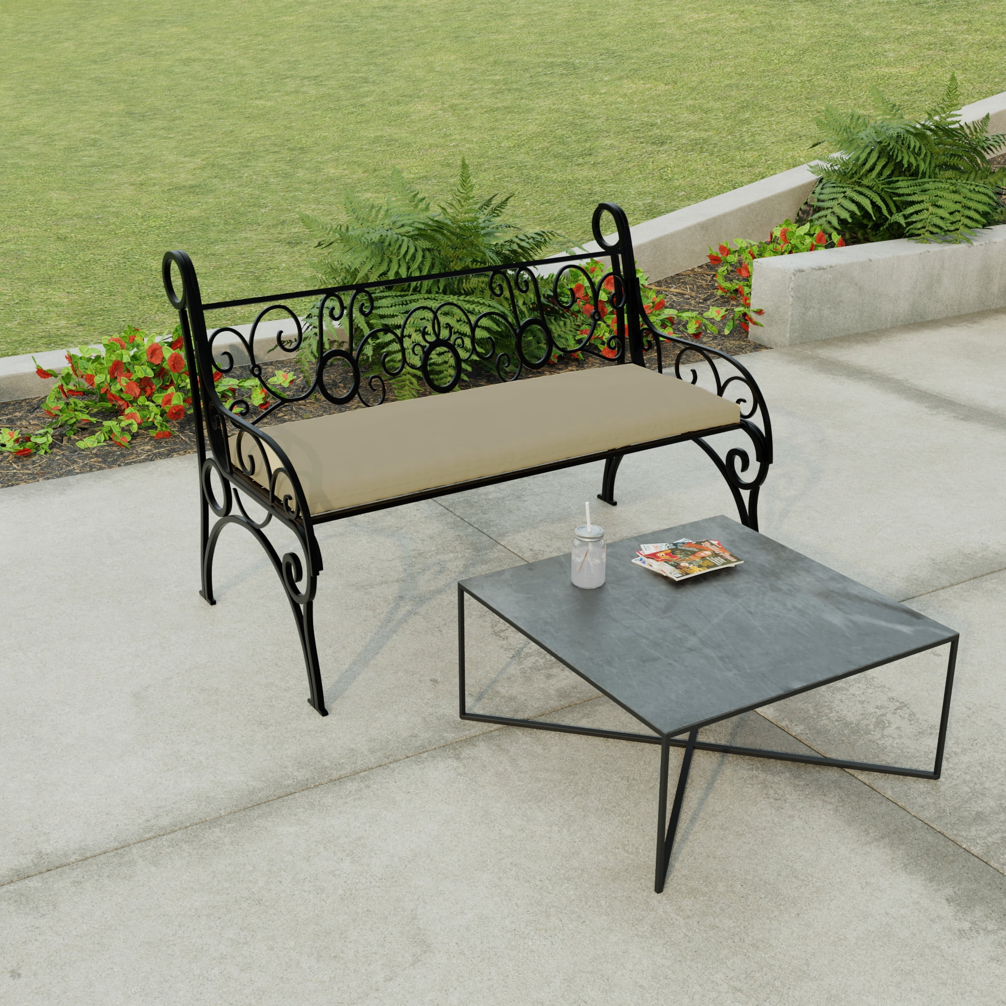 Jordan Manufacturing 48" x 18" Antique Beige Solid Rectangular Outdoor Settee Swing Bench Cushion with Ties