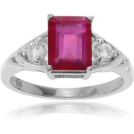 Brinley Co. Women's Ruby Topaz Rhodium-Plated Sterling Silver 3-Stone Fashion Ring