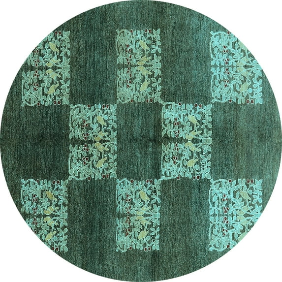 Ahgly Company Indoor Round Oriental Light Blue Industrial Area Rugs, 3' Round