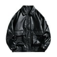 thumbnail image 4 of Male Autumn And Winter Solid Color PU Leather Jacket Street Style Cool Soft Leather Lapel Workwear Style Double Pocket Long Sleeved Leather Jacket, 4 of 9