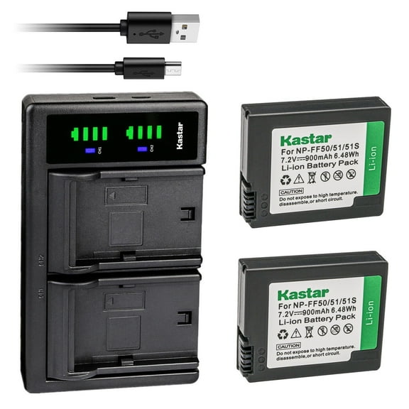 Kastar 2-Pack NP-FF50 Battery and LTD2 USB Charger Compatible with Sony DCR-PC106, DCR-PC106E, DCR-PC107, DCR-PC107E, DCR-IP1, DCR-IP1E, DCR-IP1K, DCR-IP200K, DCR-IP210, DCR-IP210E, DCR-IP220 Camera