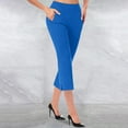 thumbnail image 5 of Uqiangy Capri Pants for Women Dressy Pull On Stretch High Waisted Crop Work Leggings with Pockets igh Waisted Pull On Dress Pants Slim Straight Leg Stretchy Waist Capris Trousers Pants Blue 2XL, 5 of 6