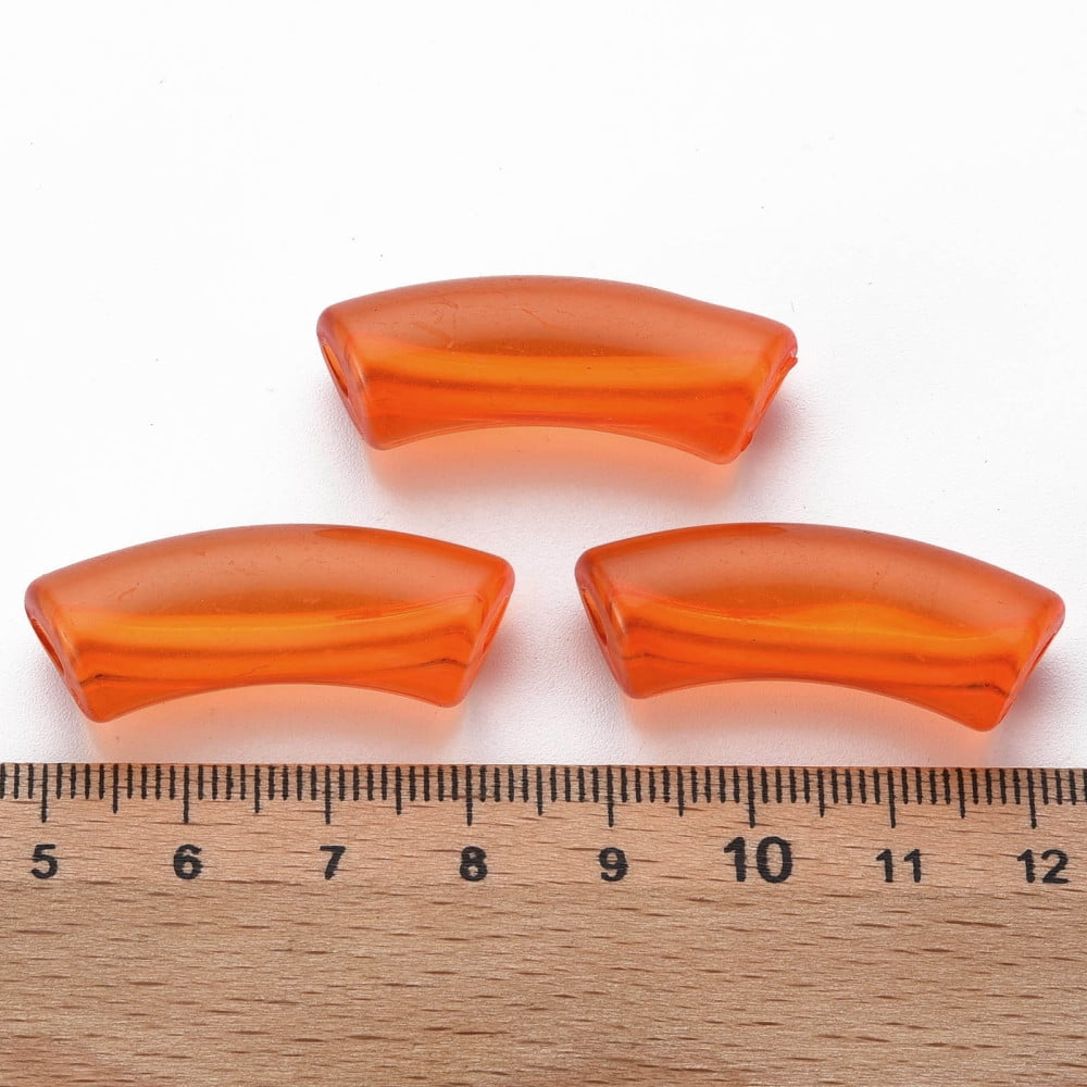 Transparent Acrylic Beads Curved Tube Dark Orange 36x13.5x11.5mm Hole: 4mm about 148pcs/500g
