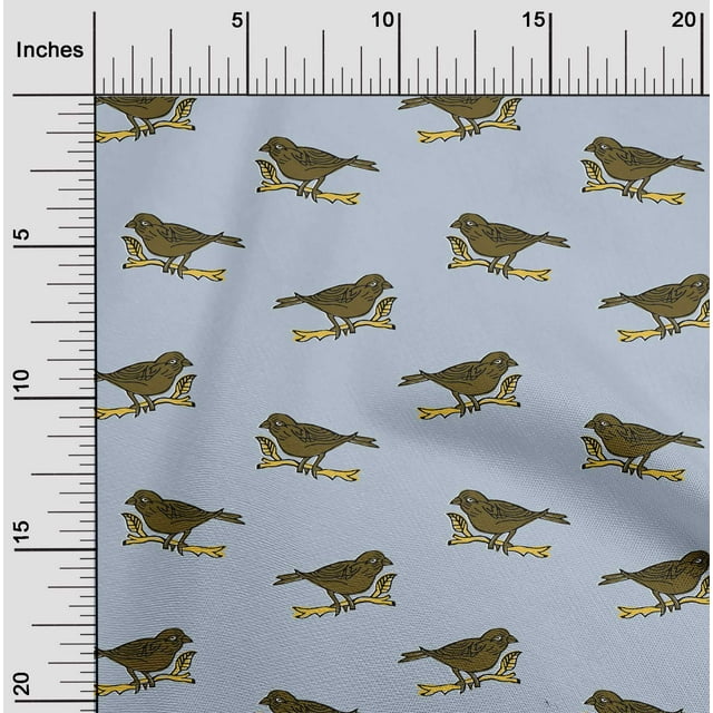 oneOone Organic Cotton Voile Fabric Branch & Bird Block Print Fabric BTY 42 Inch Wide