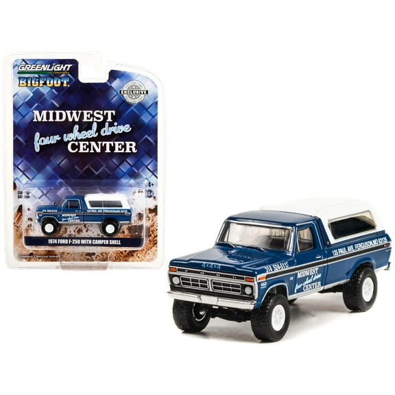 Greenlight Collectibles 1/64 1974 Ford F-250 with Camper Shell, Midwest 4WD Center 30345